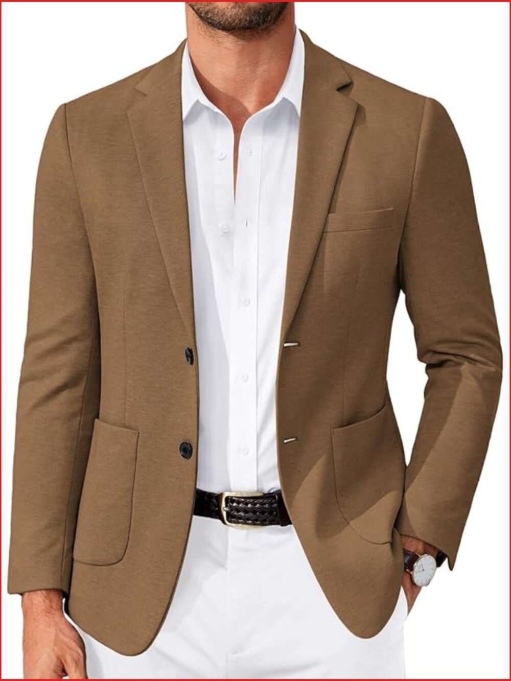 Slim Fit Two Button Knit Sport Coat Blazer with Pockets